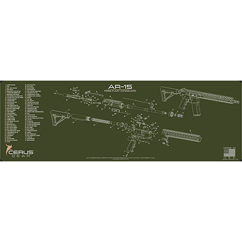 MAT-BIG-AR15-FFH-SCH-ODG - Podložka pro čištění zbraní AR15 FREE FLOAT HANDGUARD SCHEMATIC OLIVE DRAB GREEN